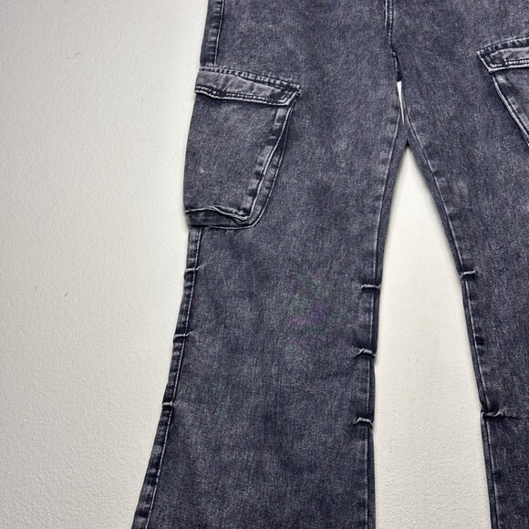 Manfinity Denim Jean Pant Women L Flared Bootcut Cargo Black Washed Punk Grunge - Picture 10 of 12